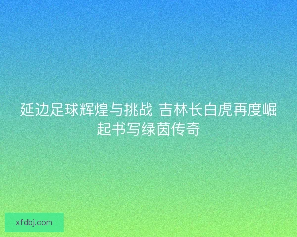 延边足球辉煌与挑战 吉林长白虎再度崛起书写绿茵传奇 延边足球辉煌与挑战 吉林长白虎再度崛起书写绿茵传奇